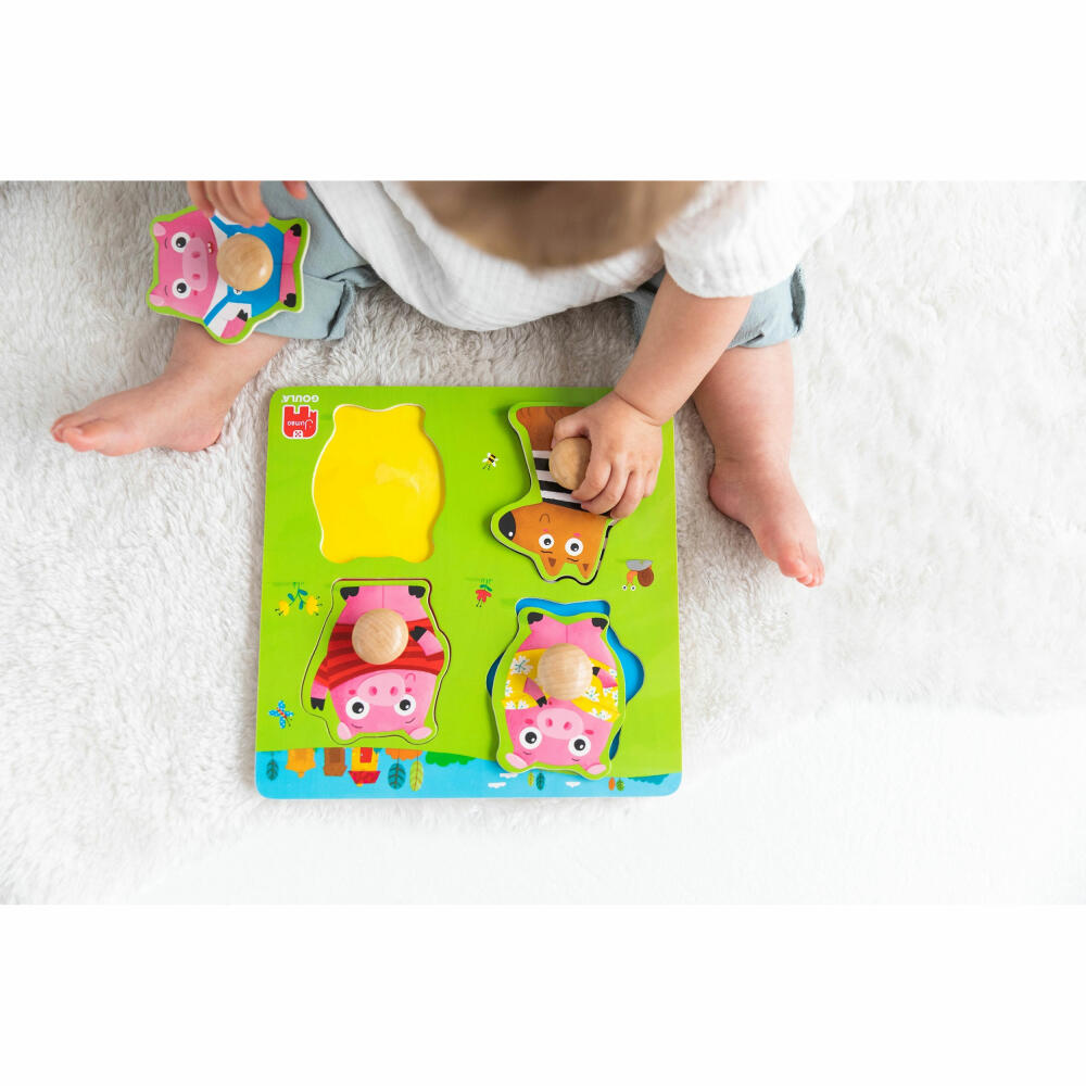 Jumbo Spiele GOULA Die 3 kleinen Schweinchen Puzzle, Holzpuzzle, Steckpuzzle, ab 12 Monaten, 59452