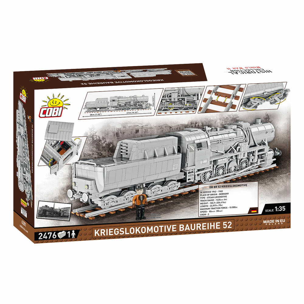COBI Klemmbausteinset Kriegslokomotive Baureihe 52, WW2 Eisenbahn, 2476 Teile, 6281