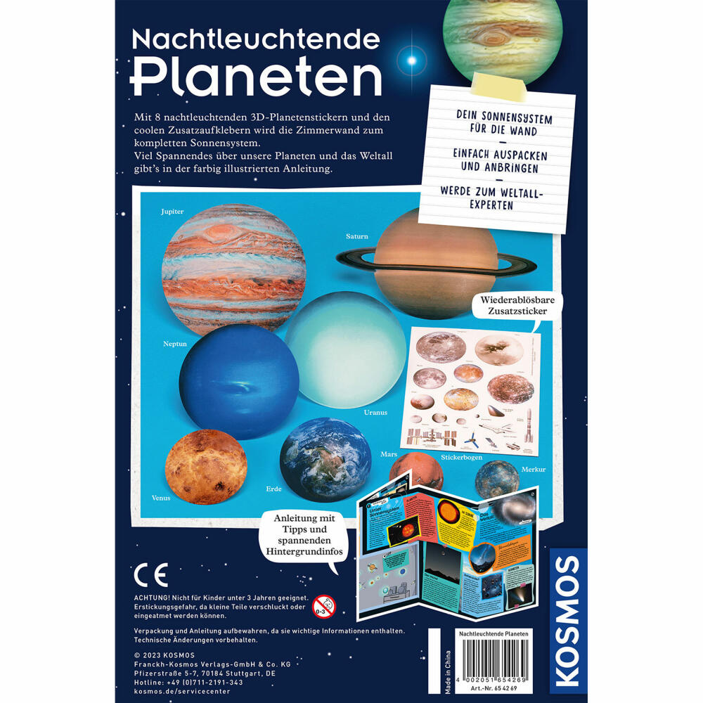 KOSMOS Nachtleuchtende Planeten, Experimentierkasten, Wandsticker, Sticker, ab 6 Jahren, 654269
