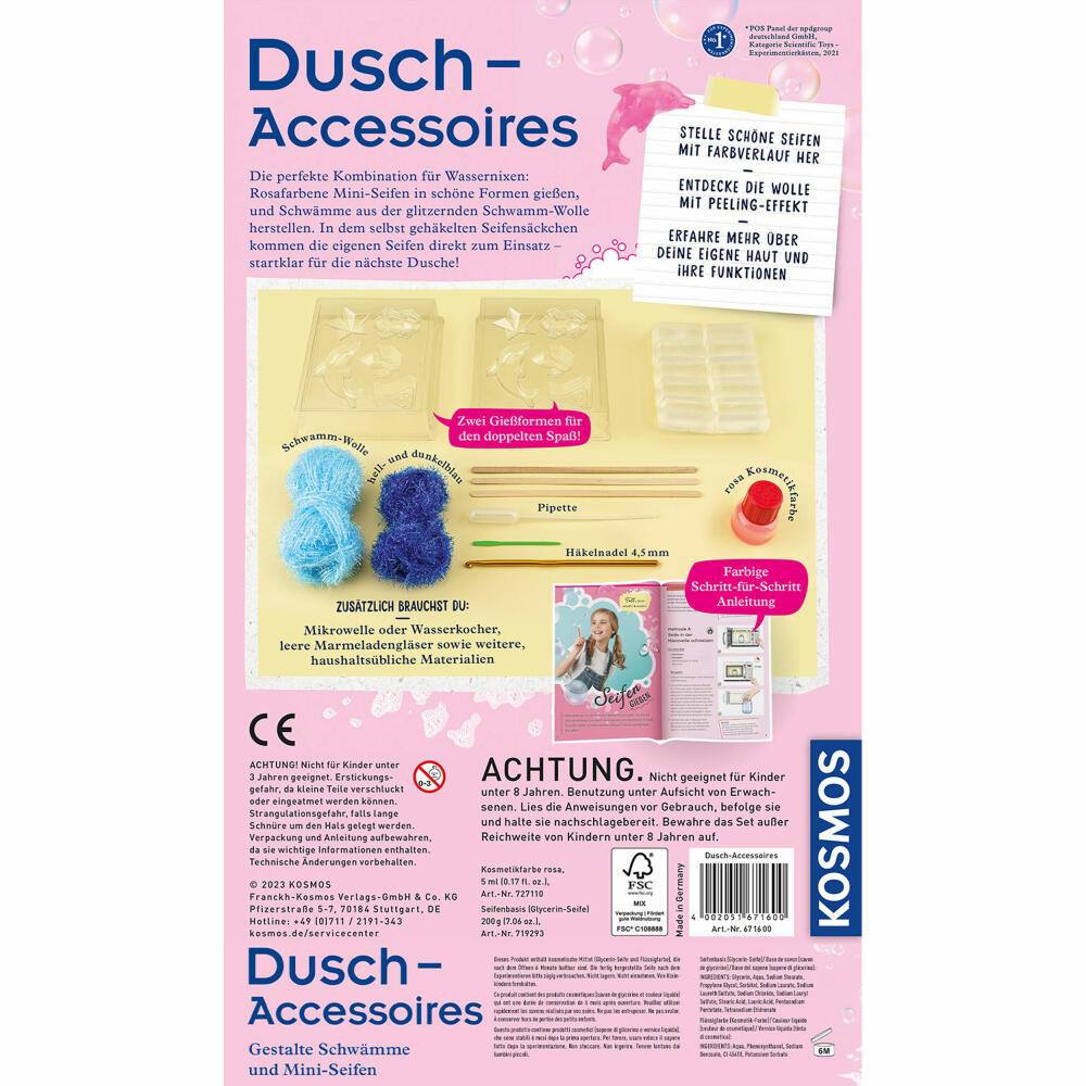 KOSMOS Dusch-Accessoires, Experimentierkasten, Seife, Schwamm, DIY, ab 8 Jahren, 671600