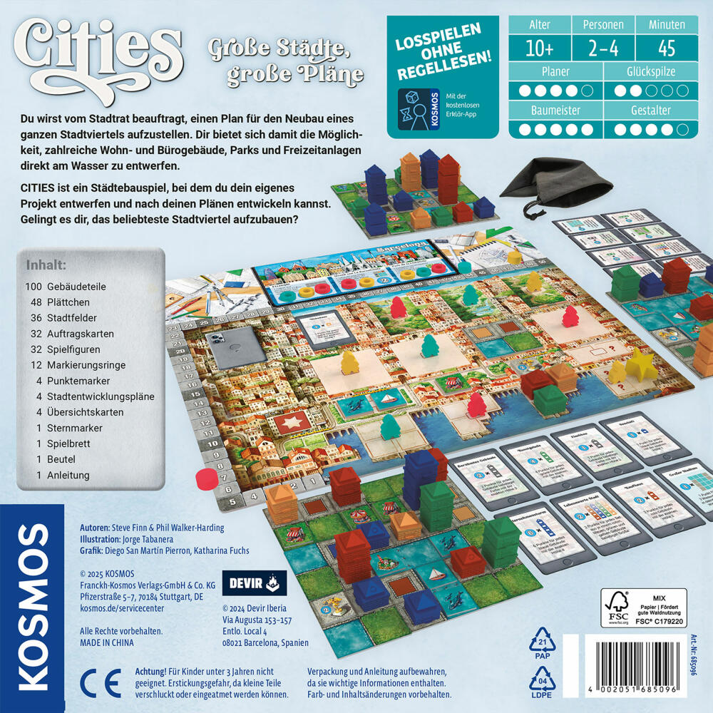 KOSMOS Cities, Strategiespiel, Gesellschaftsspiel, Bettspiel, ab 10 Jahren, 685096