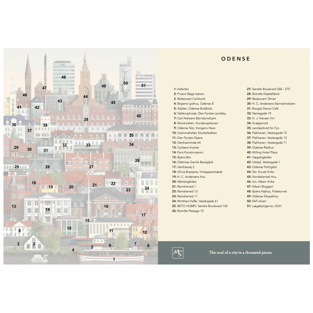 Martin Schwartz Puzzle Odense, Städtepuzzle Dänemark, 50 x 70 cm, 1000 Teile, MS0609