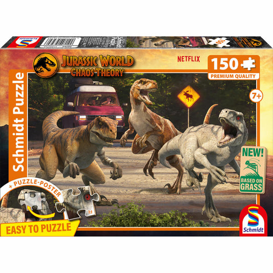 Schmidt Spiele Jurassic World Angriff der Velociraptoren, Puzzle, Kinderpuzzle, 150 Teile, ab 7 Jahren, 56562
