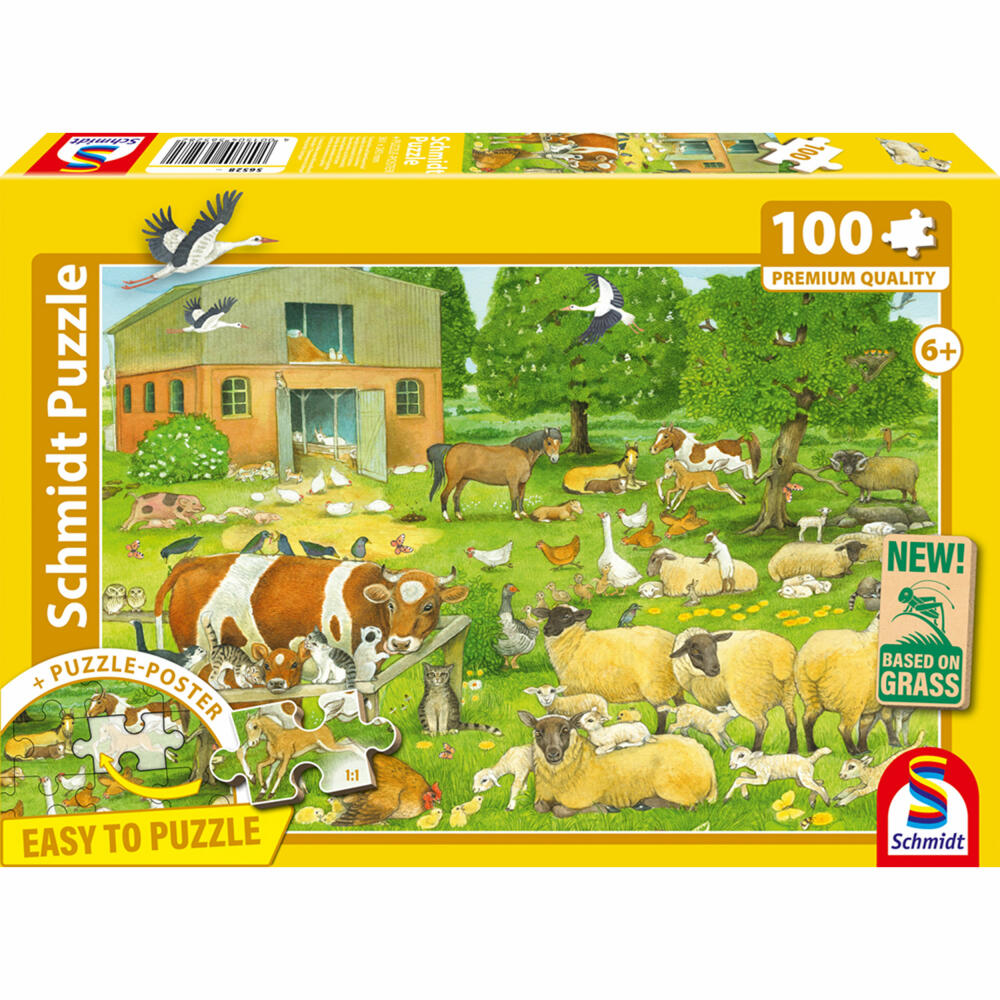 Schmidt Spiele Tierkinder auf dem Bauernhof, Puzzle, Kinderpuzzle, 100 Teile, ab 6 Jahren, 56528