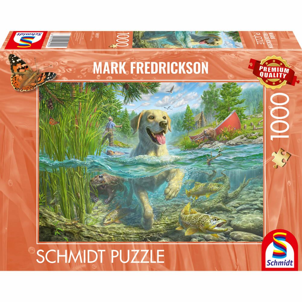Schmidt Spiele Hundeliebe, gelber Labrador auf Fischjagd, Mark Frederickson, Puzzle, Erwachsenenpuzzle, 1000 Teile, 58557