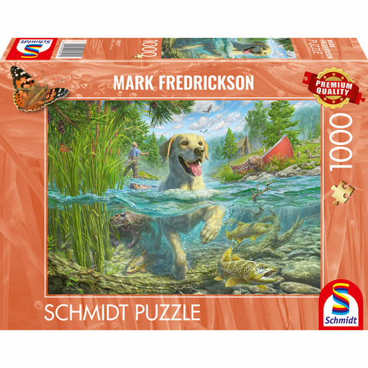 Schmidt Spiele Hundeliebe, gelber Labrador auf Fischjagd, Mark Frederickson, Puzzle, Erwachsenenpuzzle, 1000 Teile, 58557