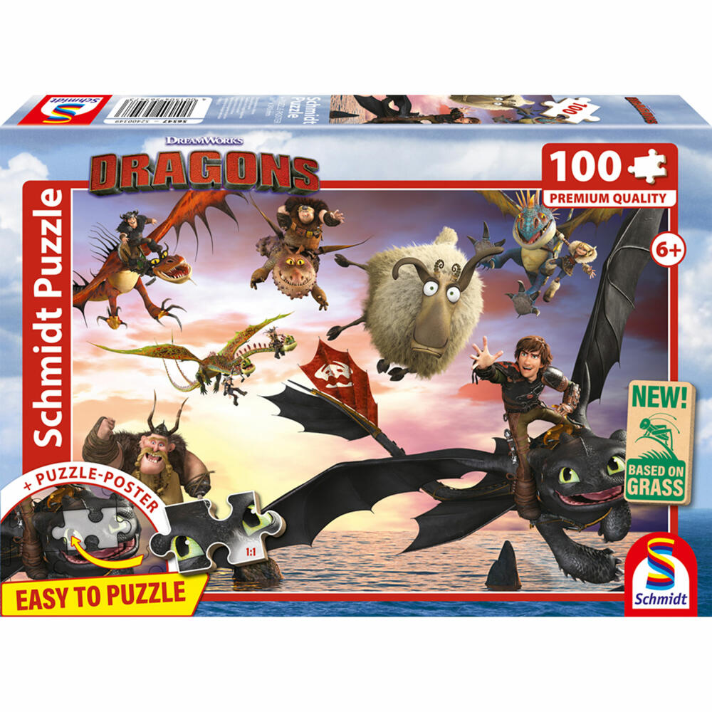 Schmidt Spiele Dragons Drachenreiter in Aktion, Puzzle, Kinderpuzzle, 100 Teile, ab 6 Jahren, 56547