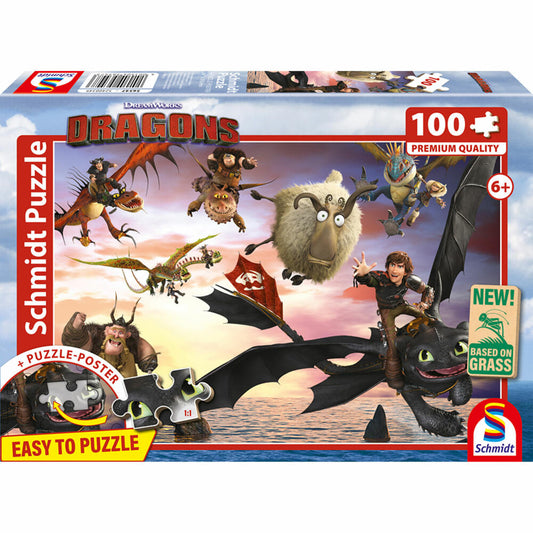 Schmidt Spiele Dragons Drachenreiter in Aktion, Puzzle, Kinderpuzzle, 100 Teile, ab 6 Jahren, 56547