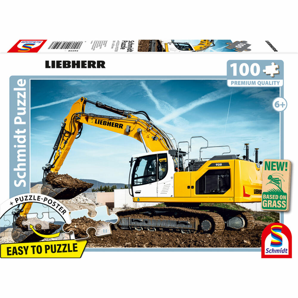 Schmidt Spiele Liebherr Raupenbagger R928, Puzzle, Kinderpuzzle, 100 Teile, ab 6 Jahren, 56550