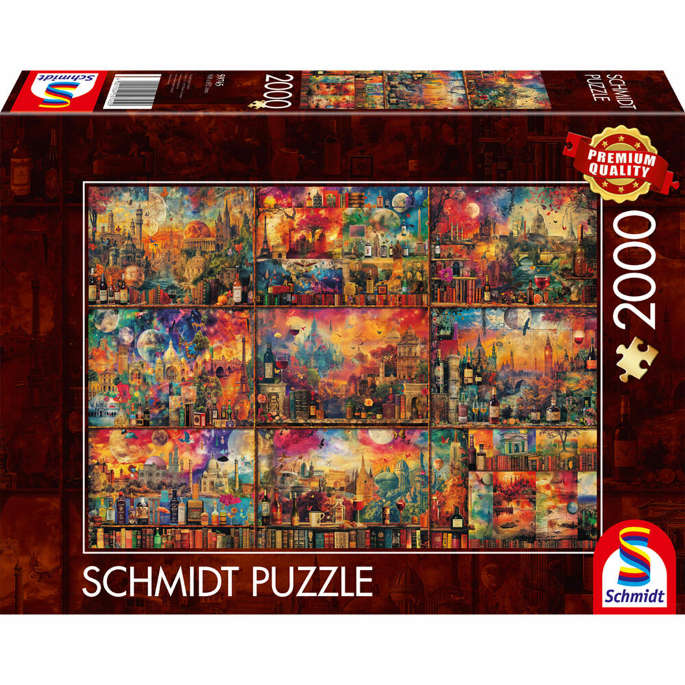 Schmidt Spiele Genussvolle Auszeit Auf Reisen mit Büchern und Wein, Puzzle, Erwachsenenpuzzle, Standard, 2000 Teile, 59745
