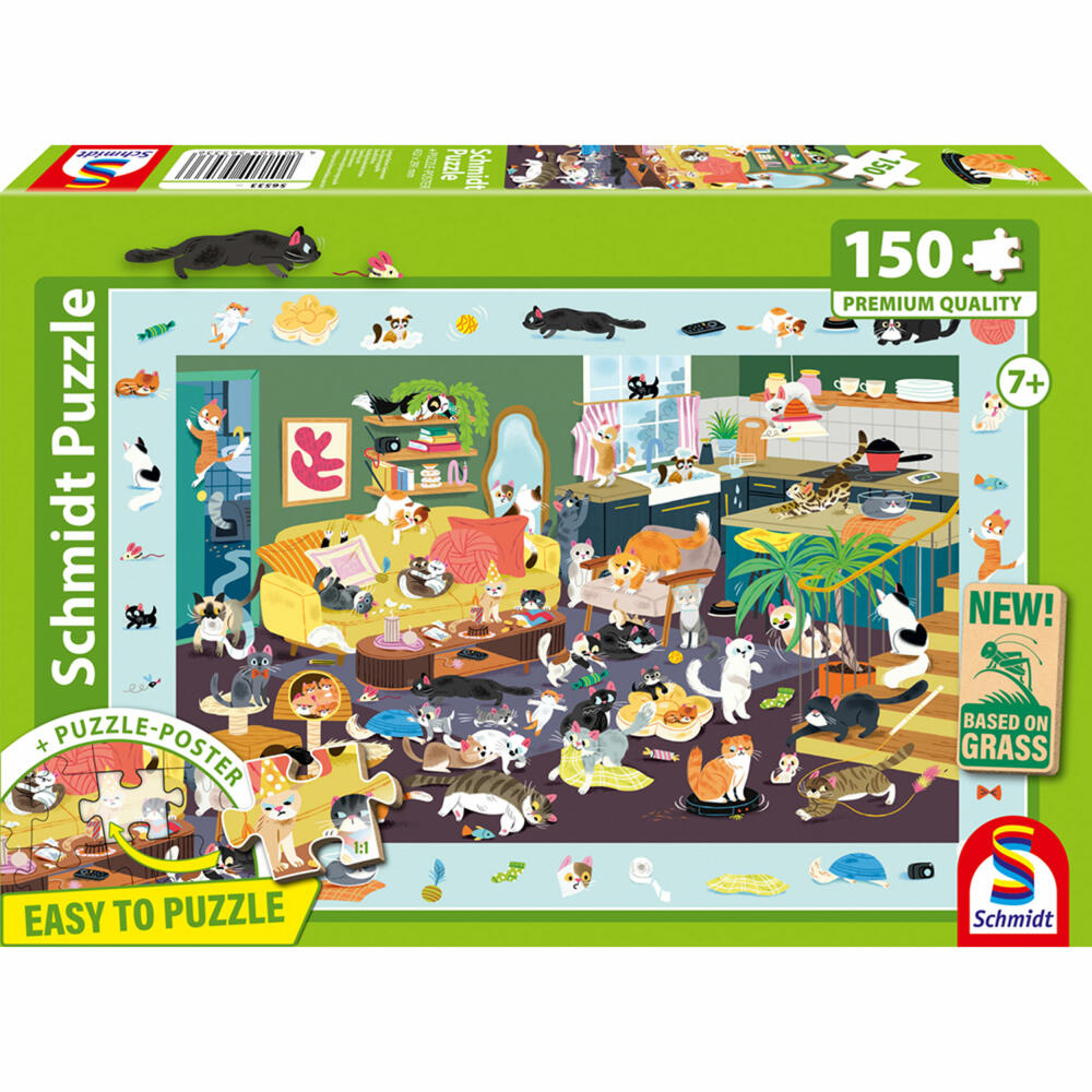 Schmidt Spiele Lustiges Katzen-Gewimmel, Puzzle, Kinderpuzzle, 150 Teile, ab 7 Jahren, 56533