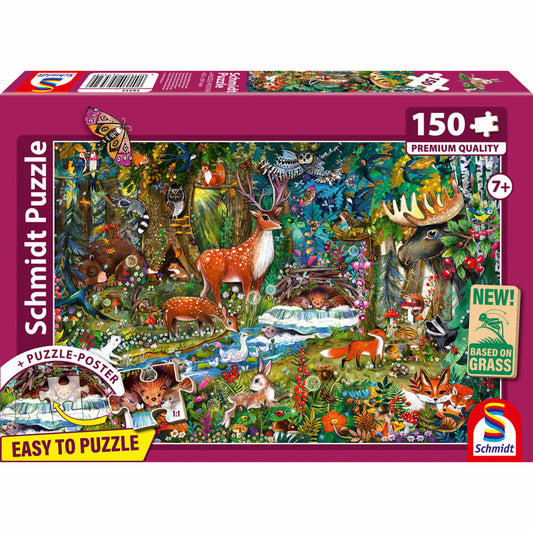 Schmidt Spiele Tiere in den Wäldern Europas, Puzzle, Kinderpuzzle, 150 Teile, ab 7 Jahren, 56532