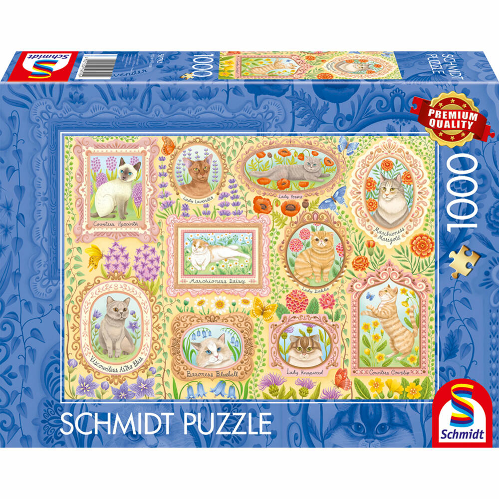 Schmidt Spiele Adelige Katzen in Blütenpracht, Puzzle, Erwachsenenpuzzle, Standard, 1000 Teile, 59792