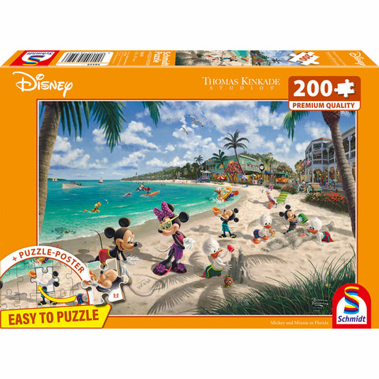 Schmidt Spiele Disney Mickey & Minnie in Florida, Thomas Kinkade, Puzzle, 200 Teile, Graspappe, 56559