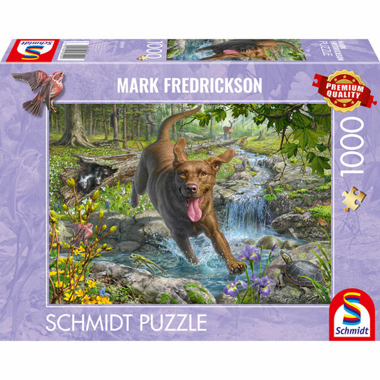 Schmidt Spiele Hundeliebe, Frühlingsspaziergang mit Labrador Retriever, Mark Frederickson, Puzzle, Erwachsenenpuzzle, 1000 Teile, 58559