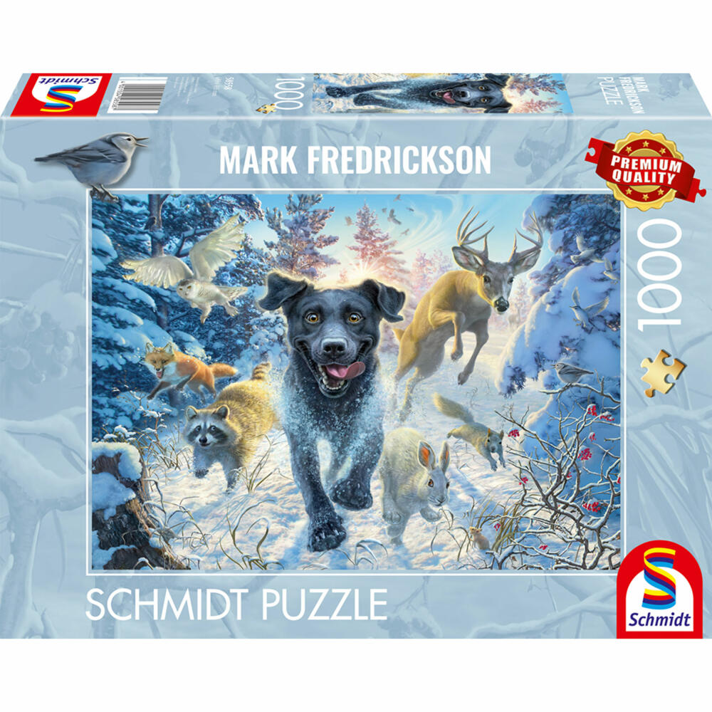 Schmidt Spiele Hundeliebe, schwarzer Labrador im Schnee, Mark Frederickson, Puzzle, Erwachsenenpuzzle, 1000 Teile, 58558