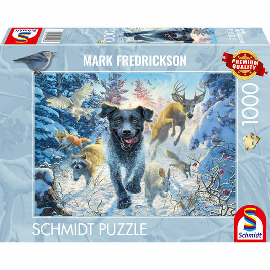Schmidt Spiele Hundeliebe, schwarzer Labrador im Schnee, Mark Frederickson, Puzzle, Erwachsenenpuzzle, 1000 Teile, 58558