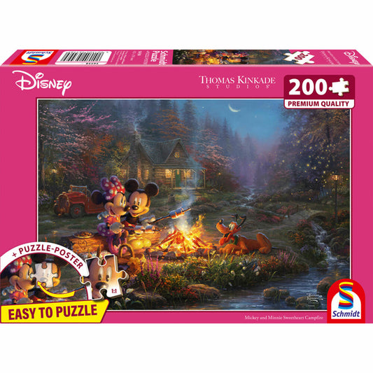 Schmidt Spiele Disney Mickey and Minnie Sweatheart Campfire, Thomas Kinkade, Puzzle, 200 Teile, Graspappe, 56558