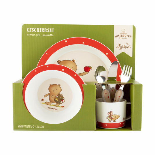 sigikid Mister O Lui Geschirr Set rot, 6-tlg., Kindergeschirr, Kinder, Teller, Schüssel, Gabel, Löffel, Becher, 52914