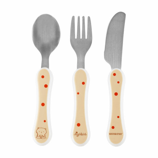 sigikid Mister O Lui Besteck Set, 3-tlg., Messer, Gabel, Löffel, Kinder, Beige, 52924