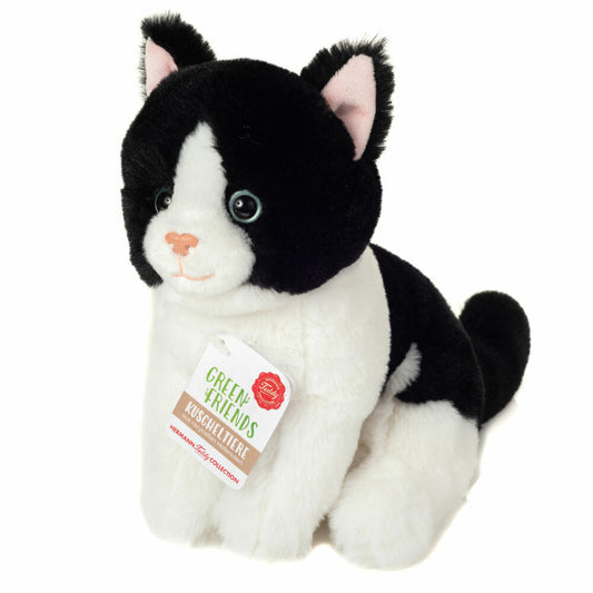 Teddy Hermann Katze sitzend, Kuscheltier, Stofftier, Plüschtier, schwarz-weiß, 20 cm, 918431