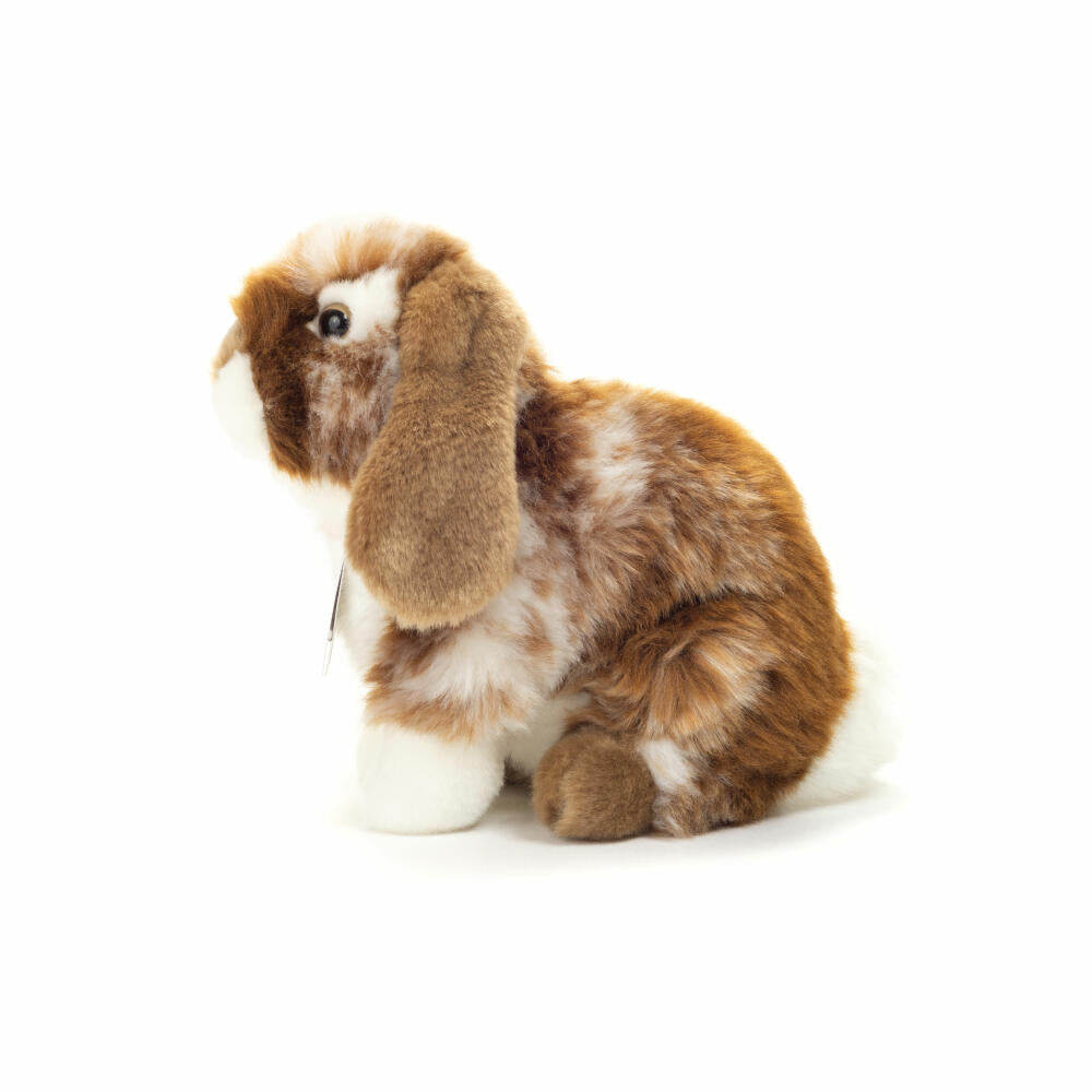 Teddy Hermann Hase sitzend, Kuscheltier, Stofftier, Plüschtier, Dunkelbraun Weiß gescheckt, 20 cm, 937241