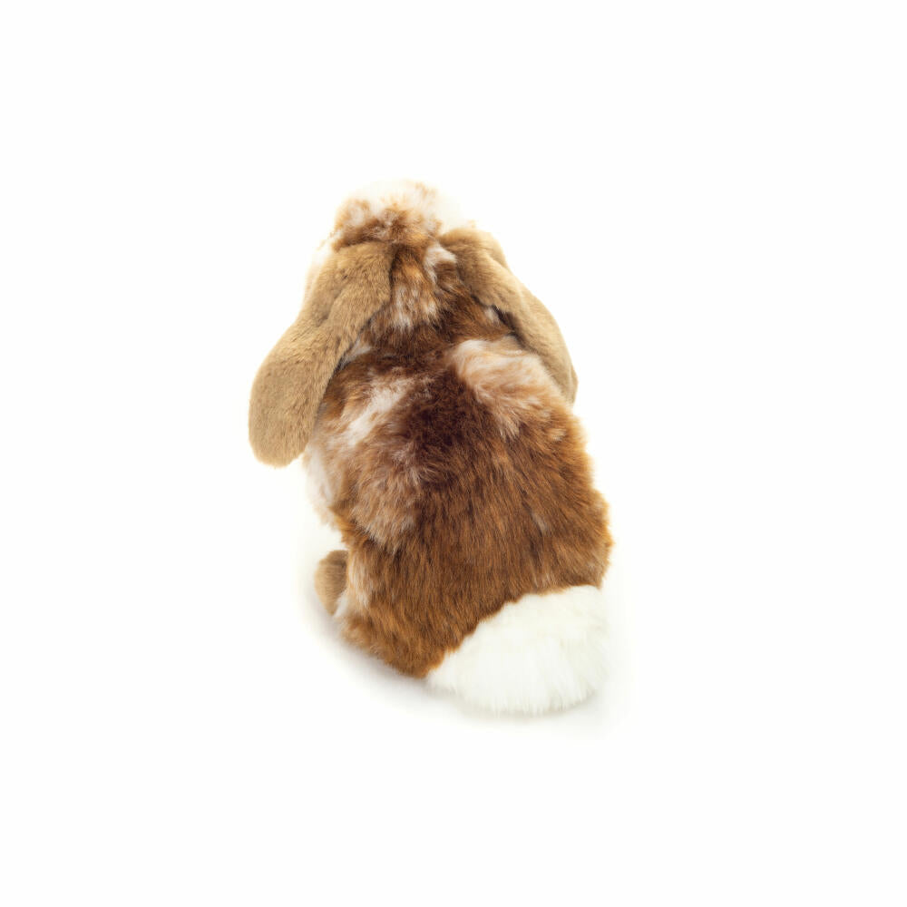 Teddy Hermann Hase sitzend, Kuscheltier, Stofftier, Plüschtier, Dunkelbraun Weiß gescheckt, 20 cm, 937241