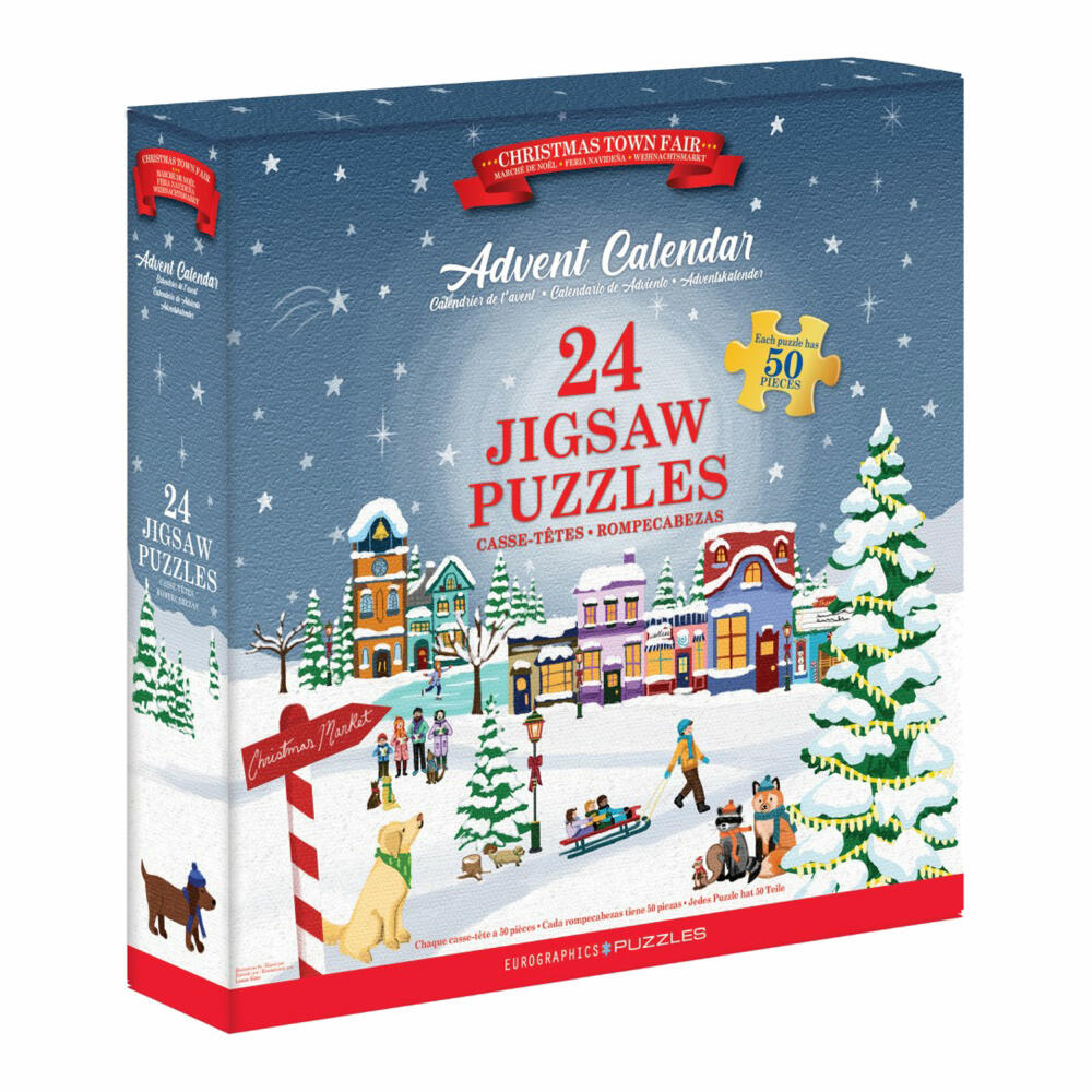 Eurographics Puzzle-Adventskalender Christmas Town Fair, 24 x 50 Teile, 9924-5919