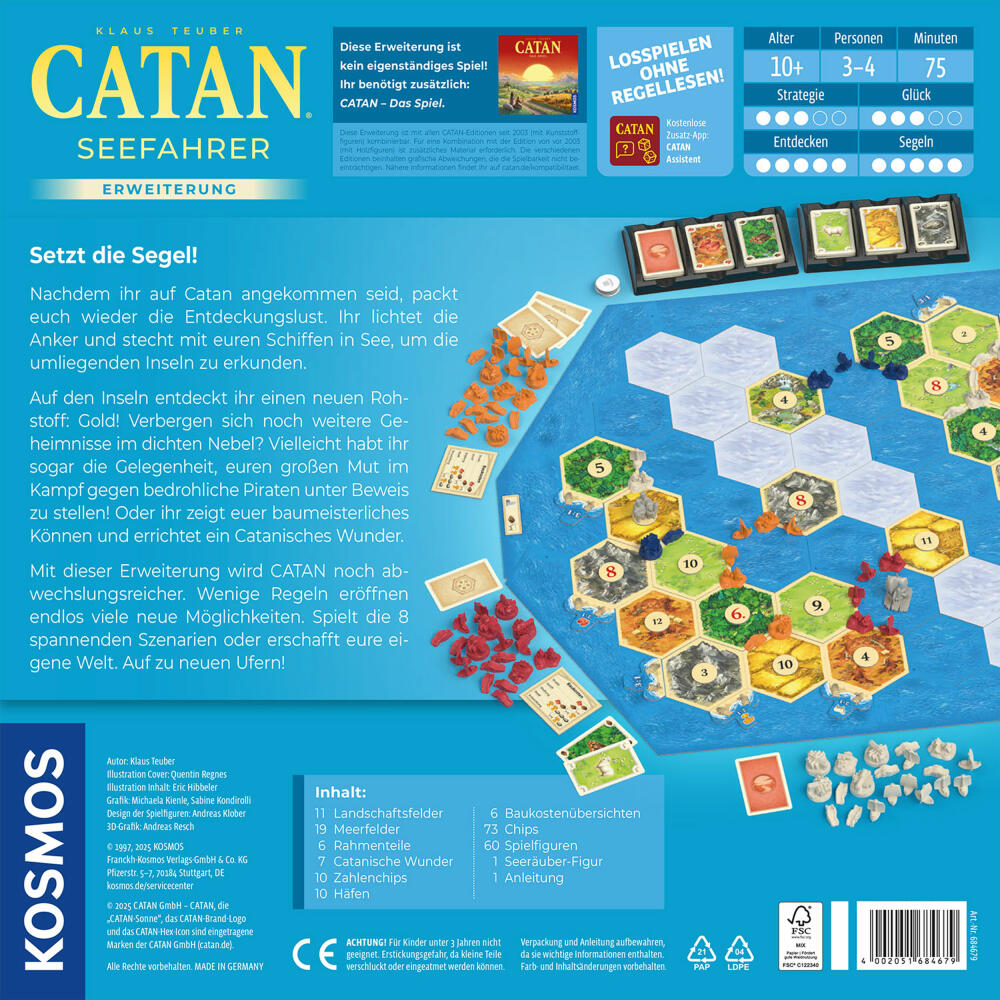 KOSMOS CATAN Seefahrer Erweiterung, 3 - 4 Spieler, Strategiespiel, Gesellschaftsspiel, 684679