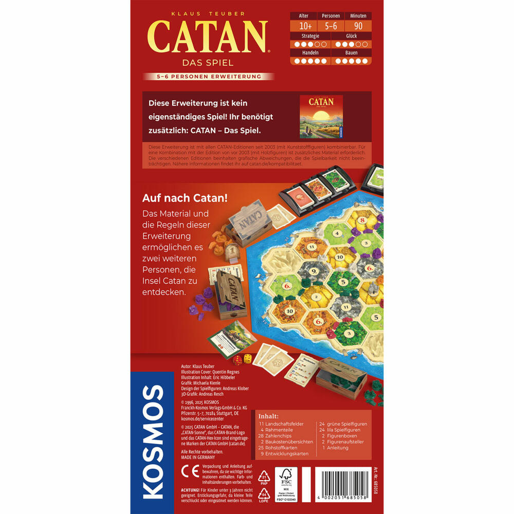 KOSMOS Catan - Erweiterung Das Spiel, 5 - 6 Spieler, Strategiespiel, Gesellschaftsspiel, 685058