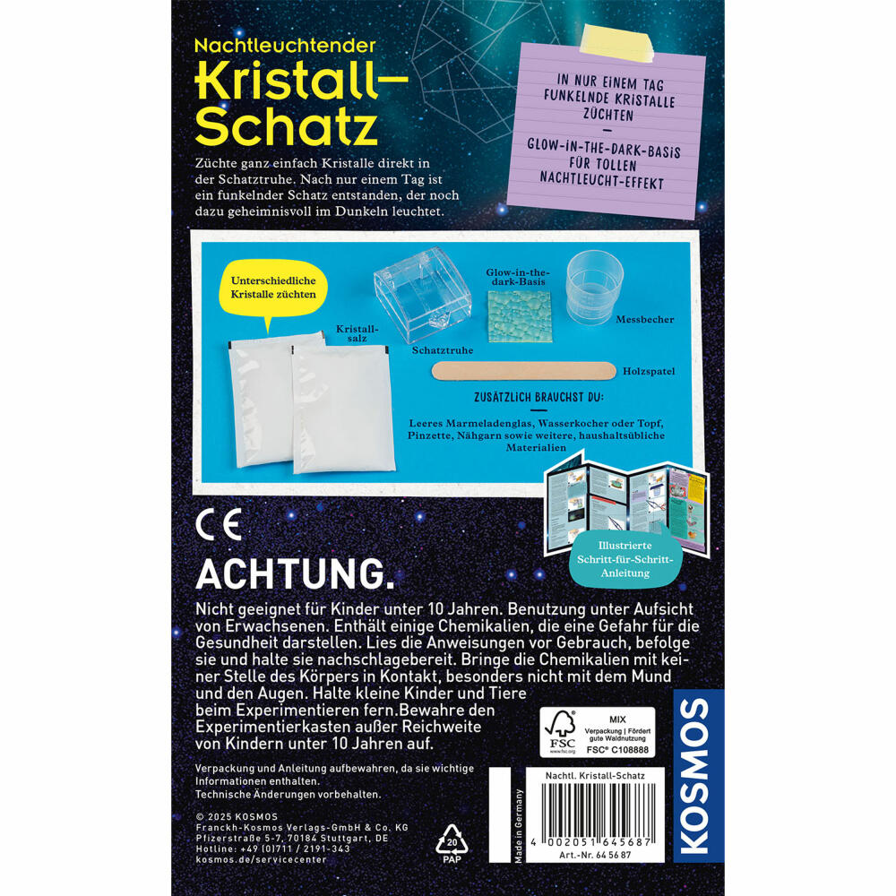 KOSMOS Nachtleuchtender Kristall-Schatz, Experimentierkasten, Experimentierset, ab 10 Jahren, 645687