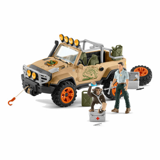 Schleich Wild Life off-road vehicle with cable winch, 17 pcs., off-road vehicle, play accessories, toy figure, figure, 42410