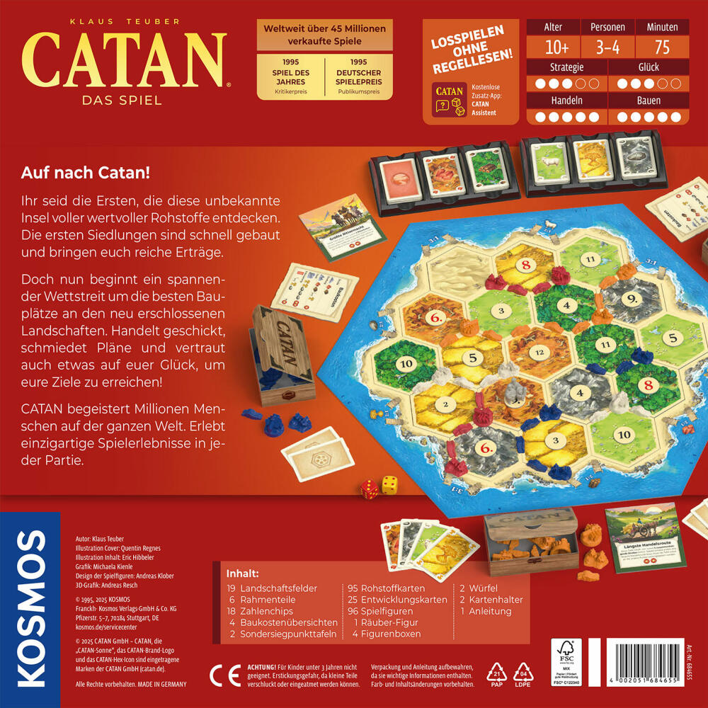 KOSMOS CATAN Das Spiel, Strategiespiel, Gesellschaftsspiel, Neuauflage, ab 10 Jahren, 684655