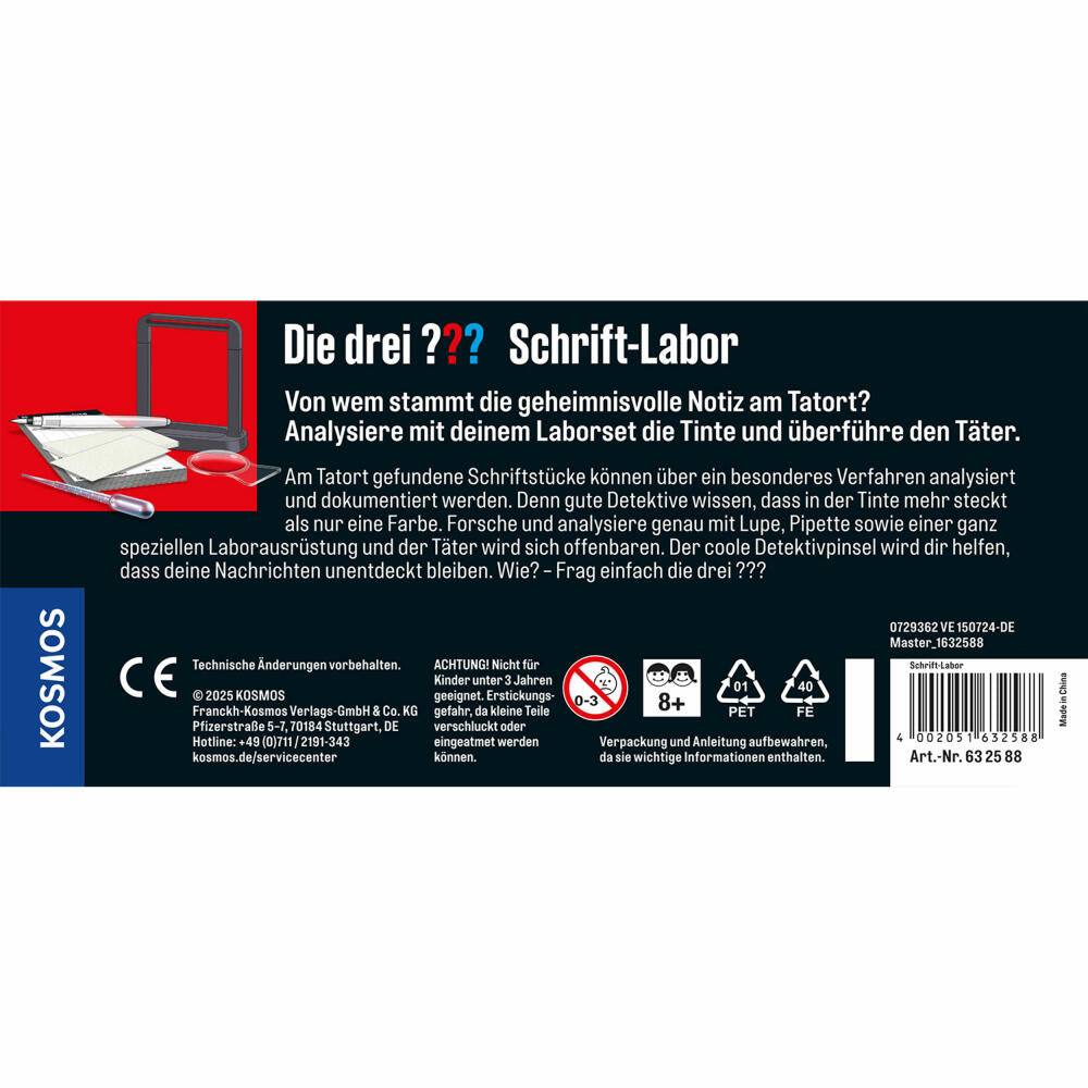 KOSMOS Die drei ??? Schrift-Labor, Experimentierkasten, Detektiv Ausrüstung, ab 8 Jahren, 632588