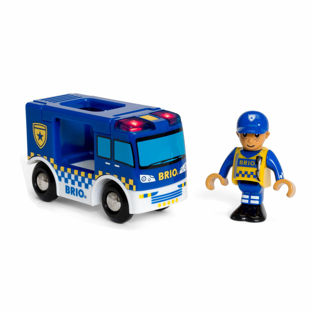 BRIO Police Car with Light and Sound, Police Car Wooden Toy, Wooden Toy, 33825
