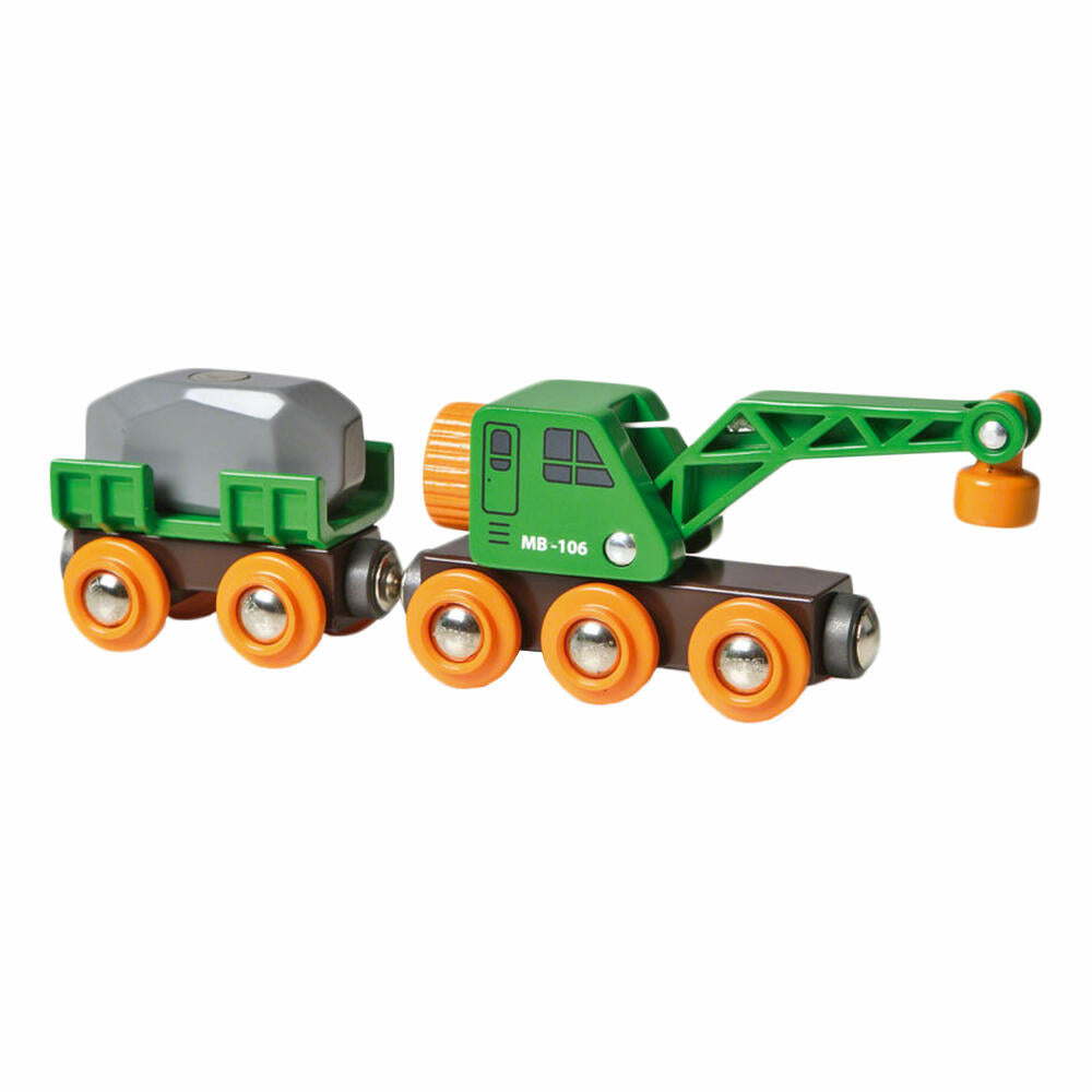 BRIO Green Crane Wagon with Trailer and Cargo, 4 pcs., Accessories for the Wooden Railway, Railway, Wooden Toys, Wooden Toys, 33698