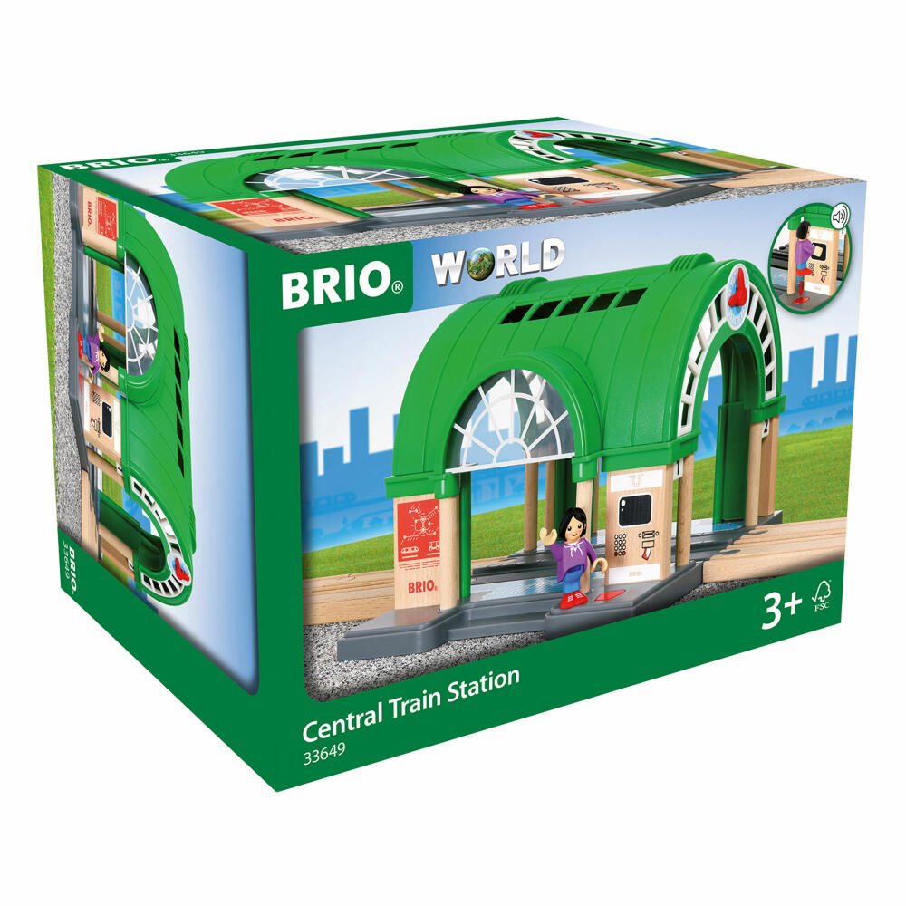 BRIO Großer Hauptbahnhof mit Ticketautomat, Zubehör für die Holzeisenbahn, Spielzeug, Holzspielzeug, Mehrfarbig, Holz / Kunststoff, 17.7 cm, 33649