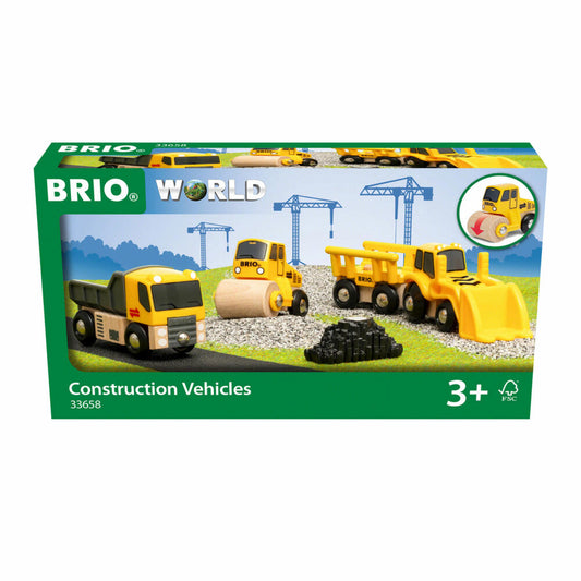 BRIO Construction Vehicles, 5-piece, Dump Truck, Road Roller, Front Loader, Construction Site, Vehicles, 33658