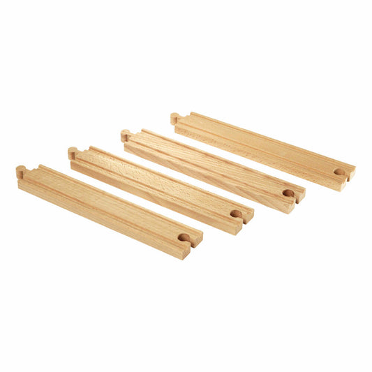BRIO Lange Gerade Gleise, 4-tlg., Zubehör für die Holzeisenbahn, Eisenbahn, Holzspielzeug, Holz Spielzeug, 33341
