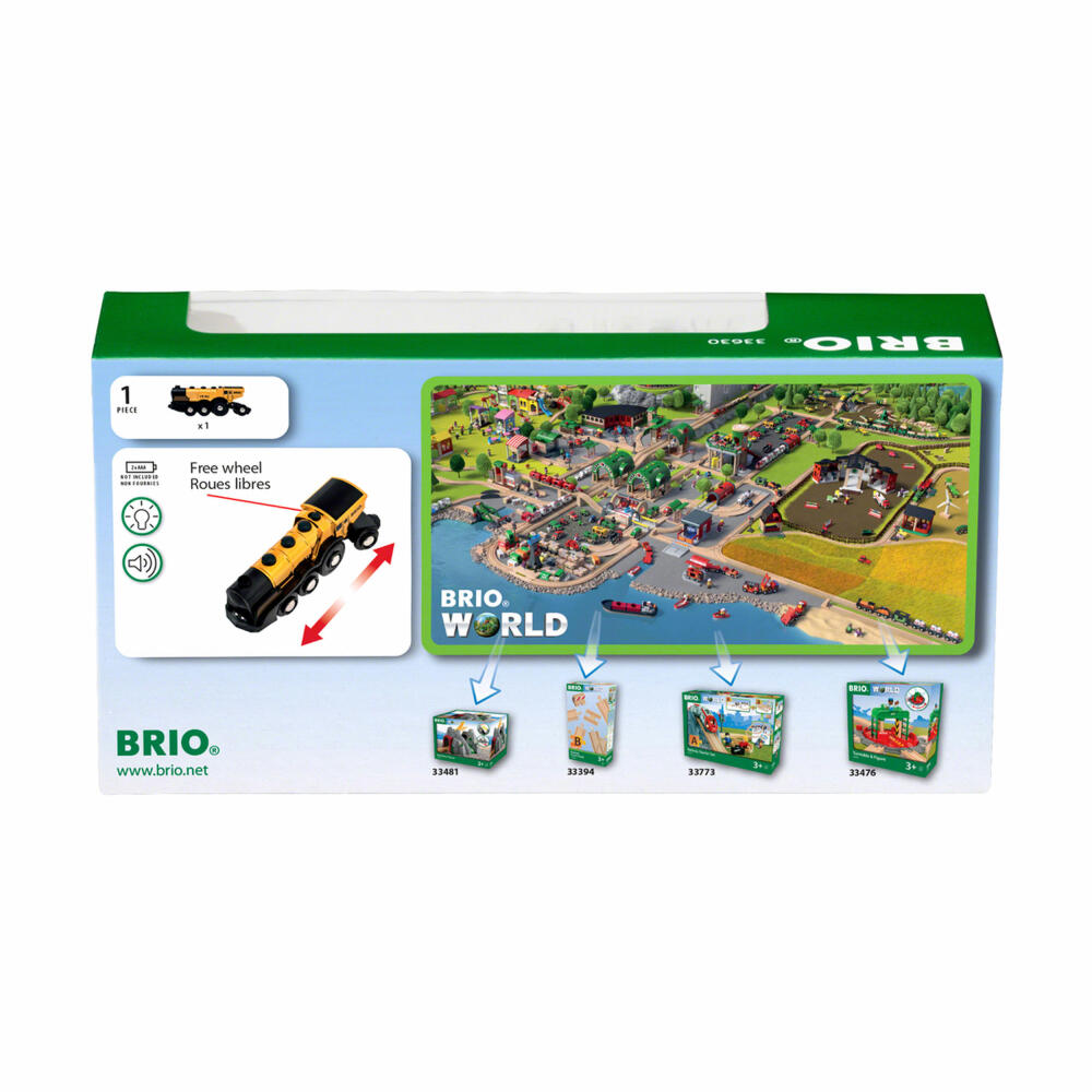 BRIO Goldene Batterielok mit Licht und Sound, Batterie Lok, Eisenbahn, Zug, Spielzeug, Kinder, 33630