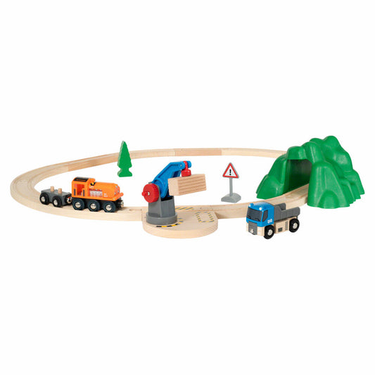BRIO Starterset Güterzug mit Kran, 19-tlg., Holzeisenbahn, Holz Eisenbahn, Holzspielzeug, Spielzeug, 33878