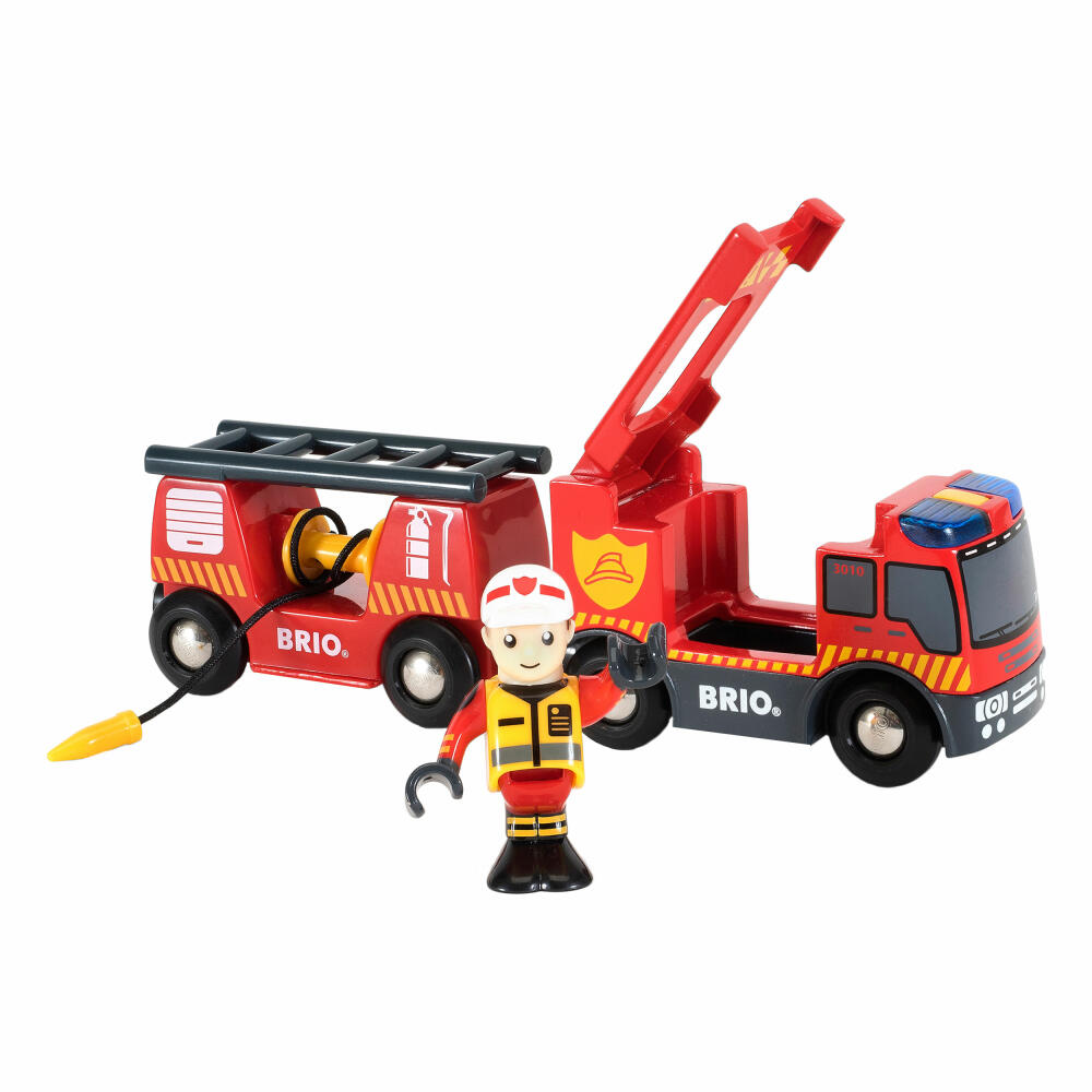 BRIO Fire Engine Ladder Vehicle with Light &amp; Sound, 3-piece, Accessories, Accessories for the Wooden Railway, Railway, Wooden Toys, Wooden Toys, 33811