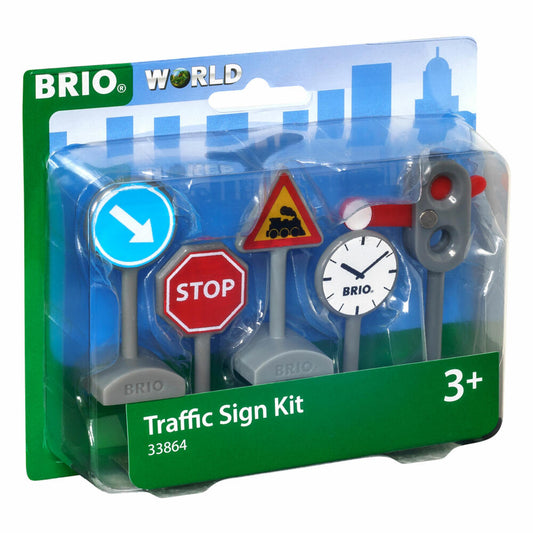 BRIO Verkehrszeichen-Set, Verkehrs Schilder, Holzeisenbahn Zubehör, Spielzeug, 33864