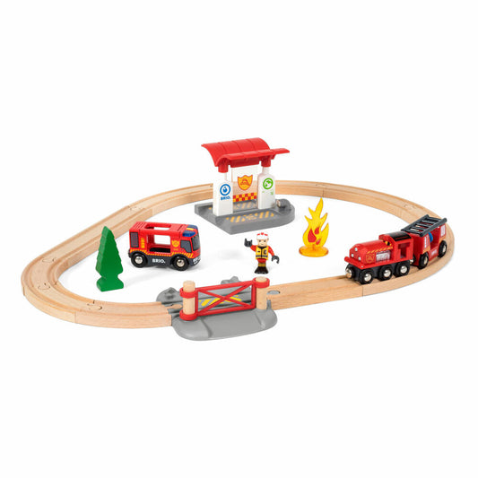 BRIO Railway Fire Brigade Set, 18 pcs., Wooden Railway, Wooden Toys, Wooden Toys, 33815