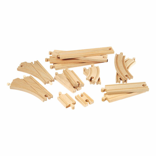 BRIO Mittleres Schienensortiment, 16-tlg., Zubehör für die Holzeisenbahn, Eisenbahn, Holzspielzeug, Holz Spielzeug, 33402