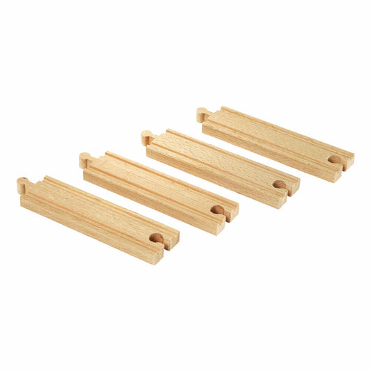 BRIO Mittlere Gerade Gleise, 4-tlg., Zubehör für die Holzeisenbahn, Eisenbahn, Holzspielzeug, Holz Spielzeug, 33335