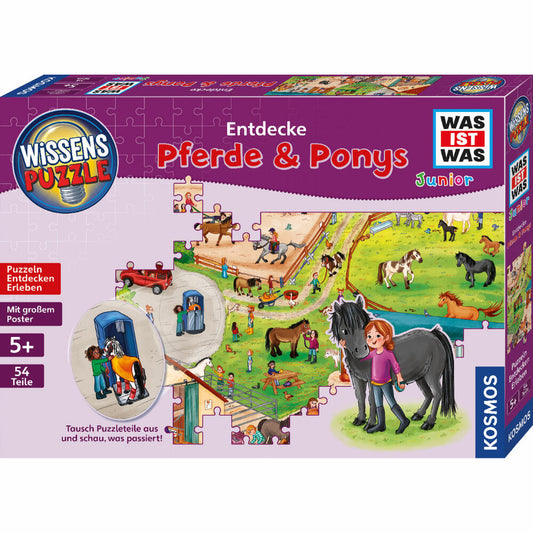KOSMOS Knowledge Puzzle WHAT IS WHAT Junior Discover Horses &amp; Ponies, Children's Game, Puzzle, Hidden Object, from 5 years, 683672