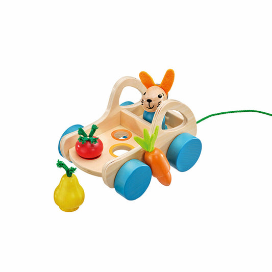 Selecta Verdurino, Fruit and Vegetable Cart, Pull-Along Toy, Wooden Toy, Rabbit, Wood, Colorful, 62082