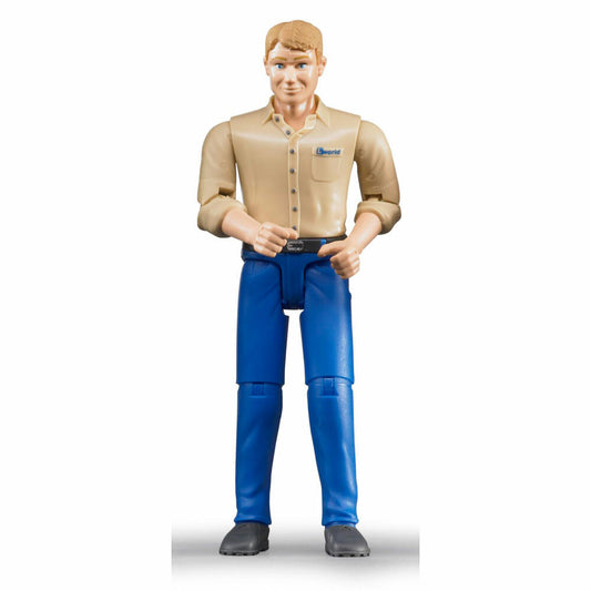 Bruder bworld Man with Light Skin Type, Blue Pants, Toy Figure, Game Figure, Model, Toy, 60006