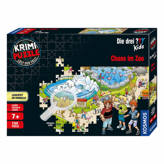 KOSMOS Krimipuzzle Die Drei ??? Kids Chaos im Zoo, Rätselspiel, Puzzle, mit Kurzgeschichte, 150 Teile, 697990